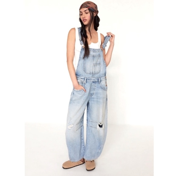 Free People Pants - We The Free Good Luck Barrel Overalls Going Steady Light Wash Size Large